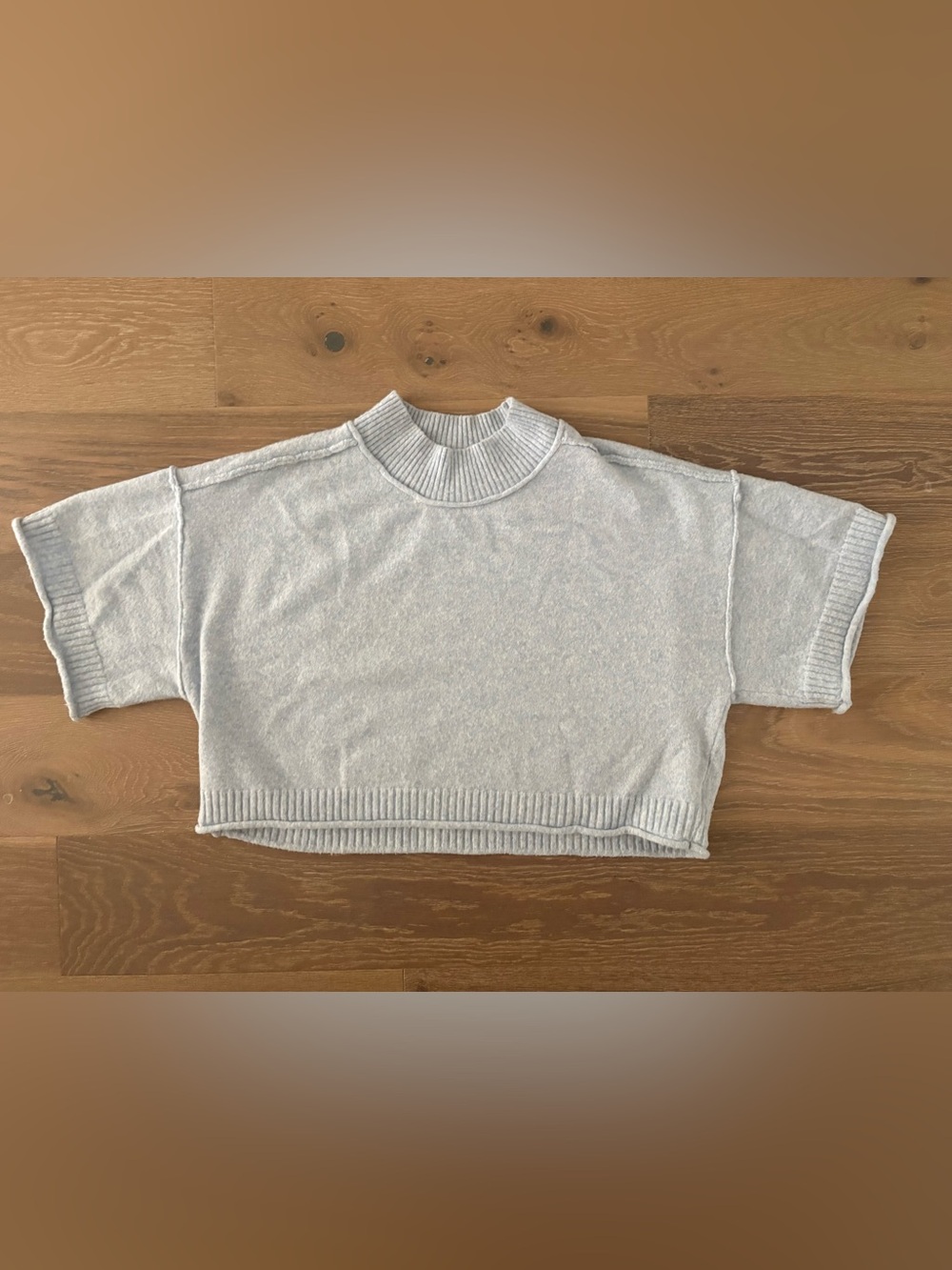 Medium Cropped Short-Sleeve Knit Top in Light Blue
